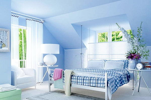 спальня в светло-голубом цвете