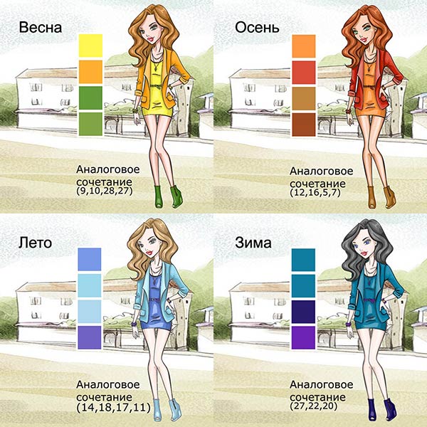 аналоговое сочетание в одежде для цветотипа зима весна лето осень